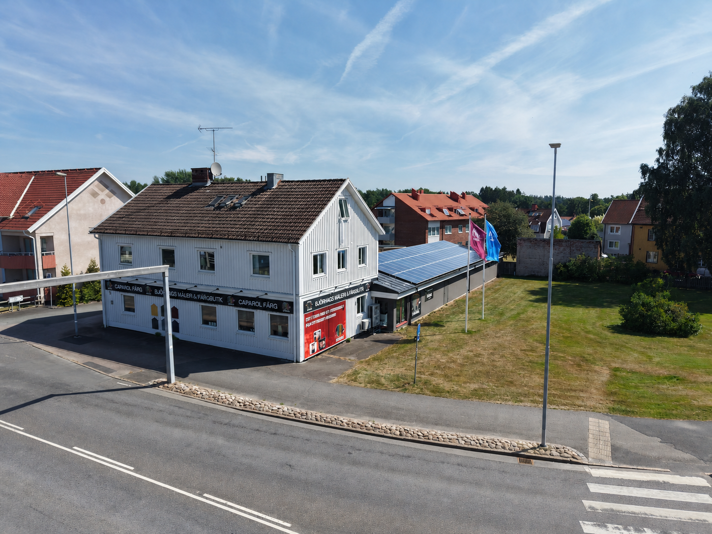 Flygbild över Björhags Måleri och Färgbutik i Värnamo